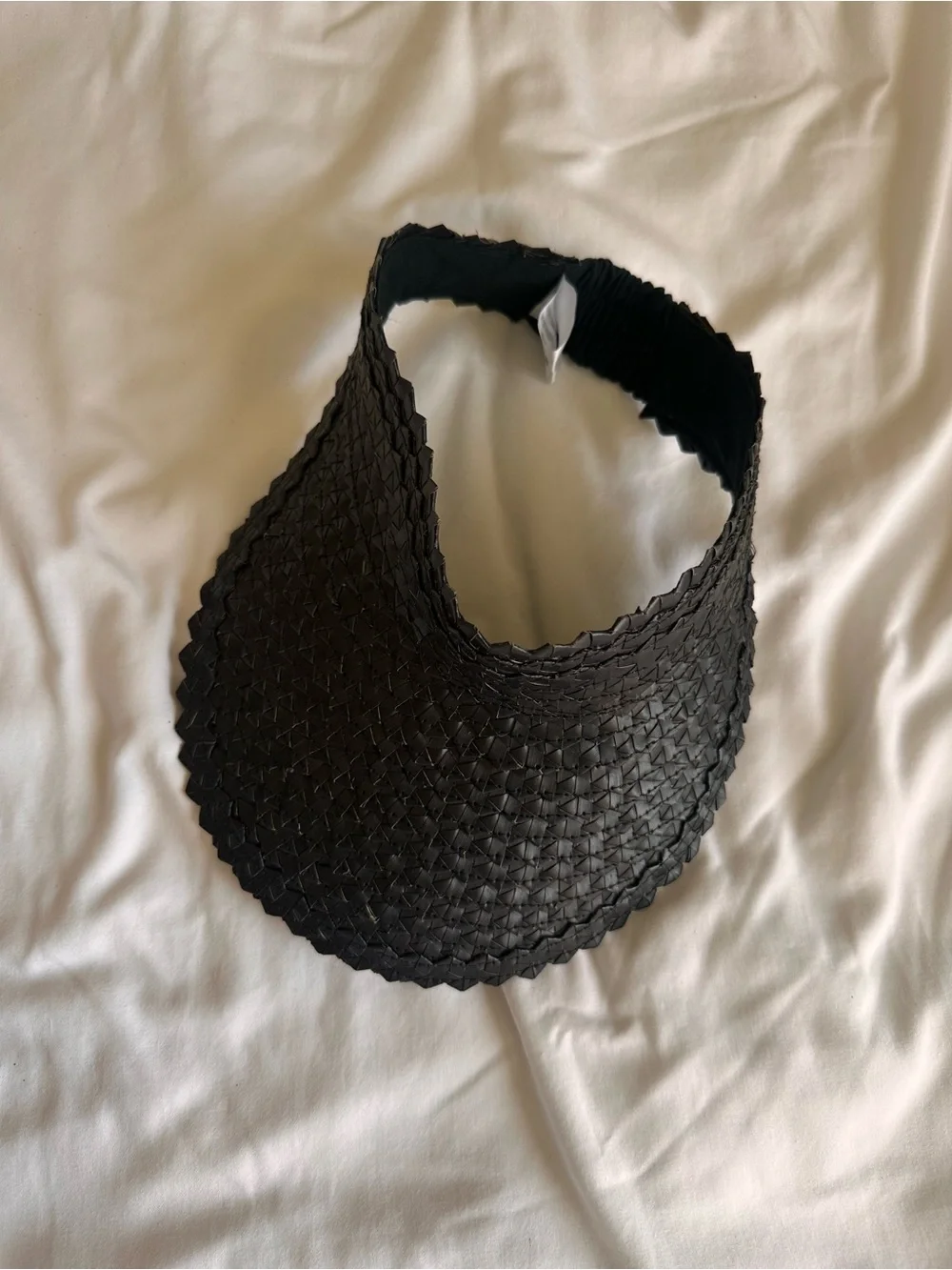 Woven Black Visor Hat - Textured Straw Look